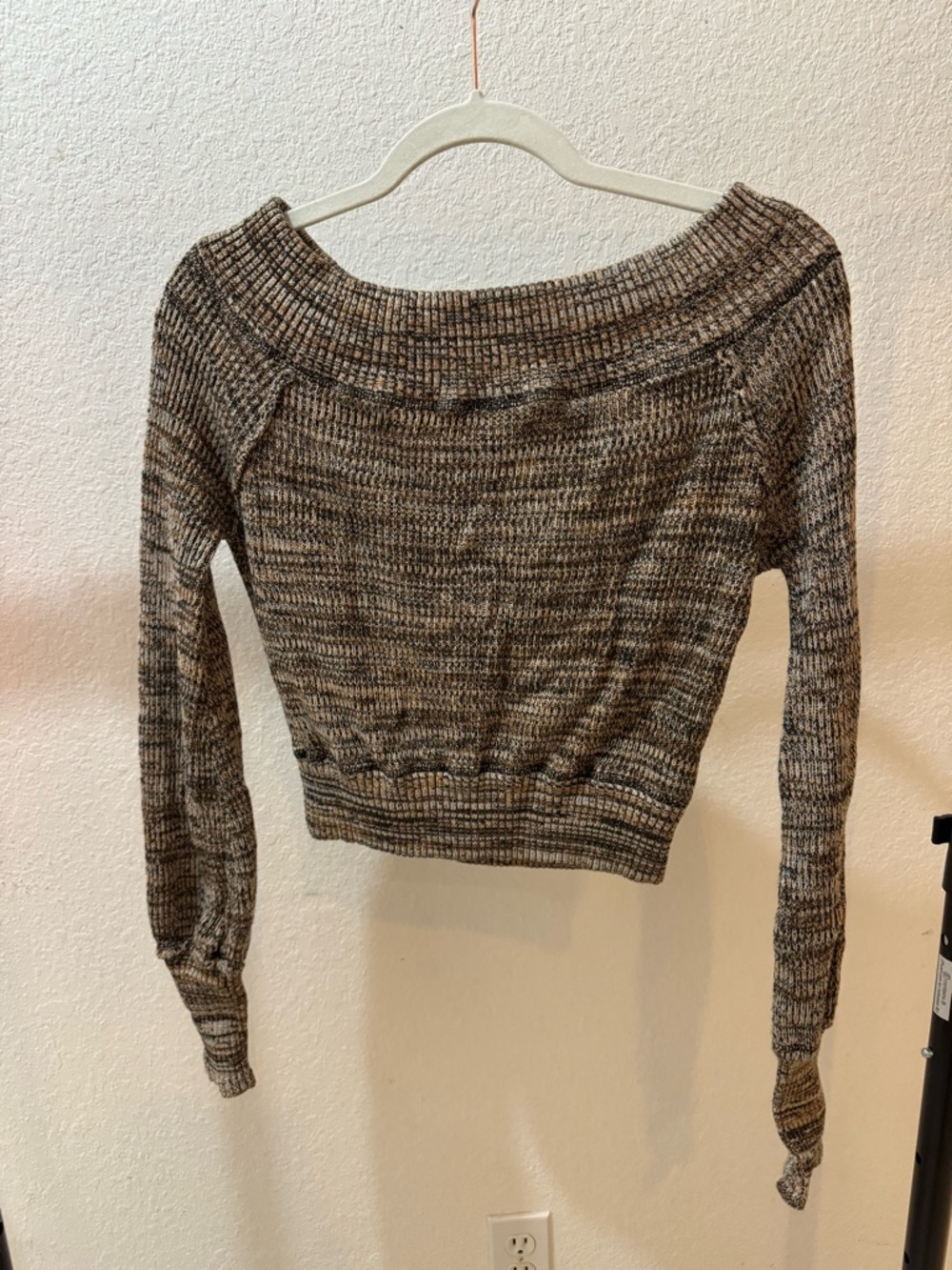Free People Women's Off-Shoulder Marled Knit Sweater - Brown/Gray